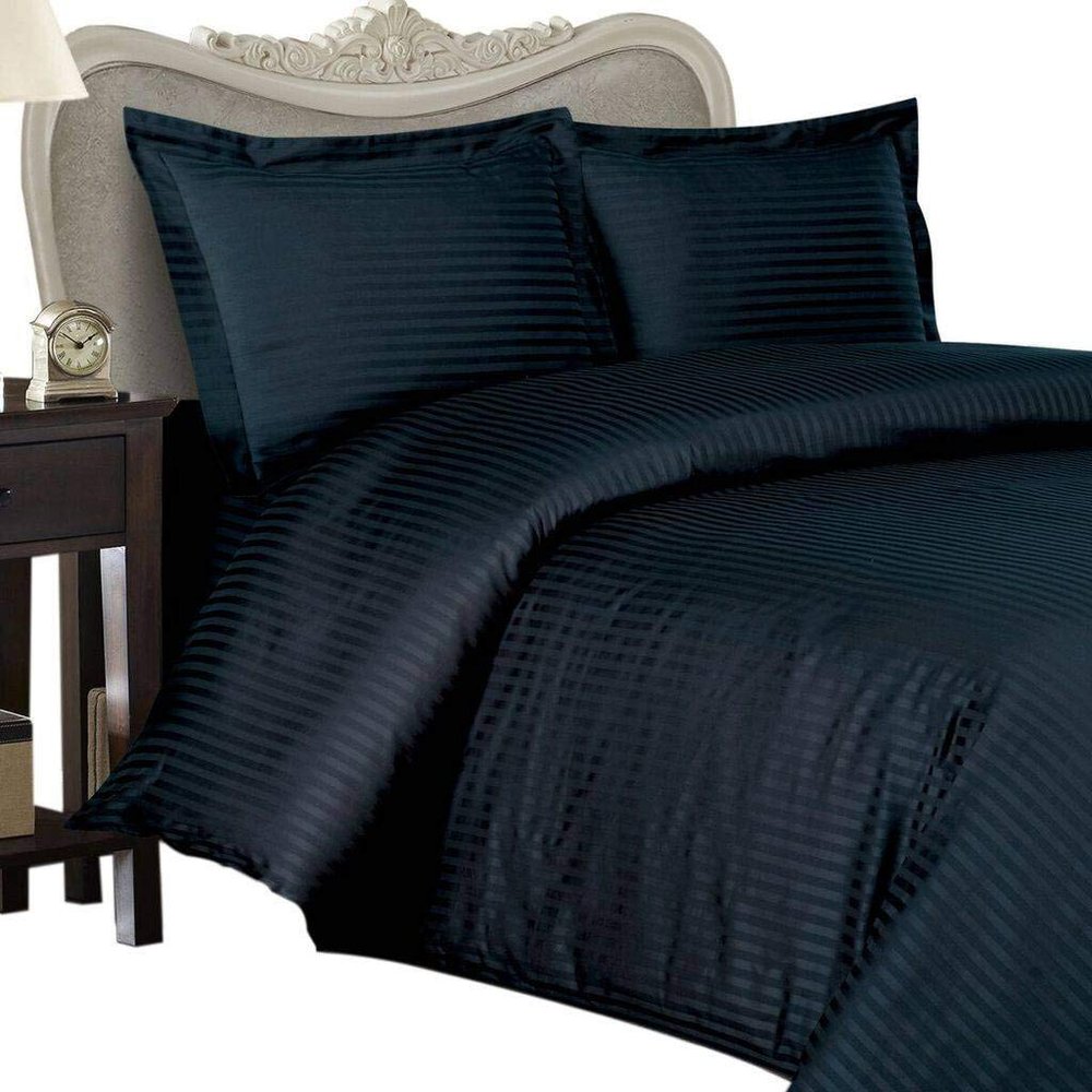 1500 Thread Count Egyptian Cotton (NOT Microfiber Polyester) Queen Size, Navy Stripe, Duvet Cover Set Set Includes 1 Duvet Cover and 2 Pillow Shams/Pillow Cases