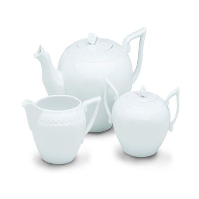 Basket Weave Pattern 3 Piece Tea Set