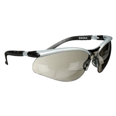 3M Safety Glasses with Readers, BX, +2.0, ANSI Z87, Anti-Fog Anti-Scratch Gray Lens, Silver Frame, Adjustable Length Temples and Lens Angle