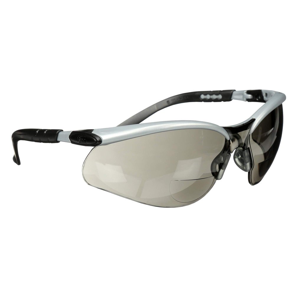 3M Safety Glasses with Readers, BX, +2.0, ANSI Z87, Anti-Fog Anti-Scratch Gray Lens, Silver Frame, Adjustable Length Temples and Lens Angle