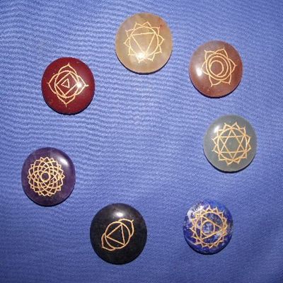 GeoFossils Engraved Chakra Disk Set in Protective Pouch