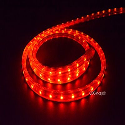 CBConcept UL Listed, 120 Feet, 13000 Lumen, RED, Dimmable, 110-120V AC Flexible Flat LED Strip Rope Light, 2190 Units 3528 SMD LEDs, Waterproof IP65, Accessories Included, Size: 0.45 Inch Width X 0.28 Inch Thickness- [Christmas Lighting, Indoor / Ou