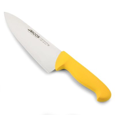 Arcos Chef Knife 8 Inch Nitrum Stainless Steel and 200 mm blade. Professional Multipurpose Cooking Knife. Ergonomic Polypropylene Handle. Series 2900. Color Yellow