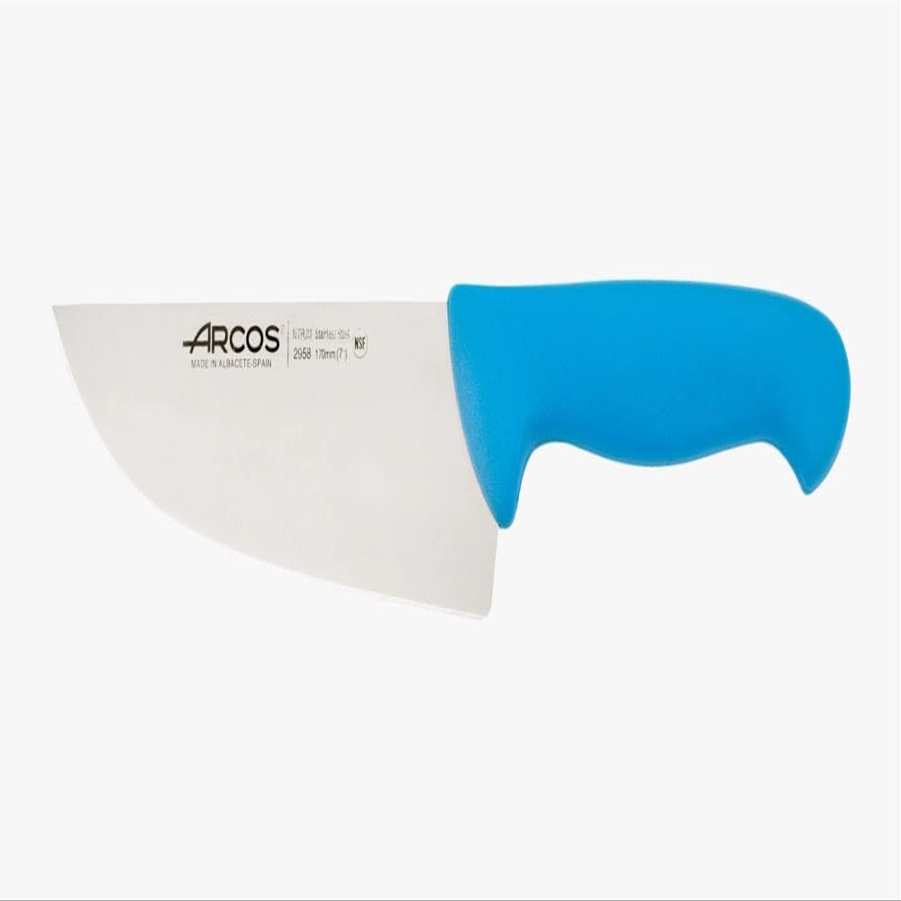 Arcos Butcher Knife 7 Inch Nitrum Stainless Steel and 170 mm blade. Professional Cooking Knife For Cutting Meat, Fish and Vegetables. Ergonomic Polyoxymethylene Handle. Series 2900. Color Blue.