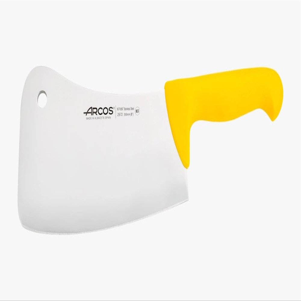 Arcos Cleaver Knife 8 Inch Nitrum Stainless Steel and 200 mm blade. Professional Butcher knife. Ergonomic Polypropylene Handle. Series 2900. Color Yellow