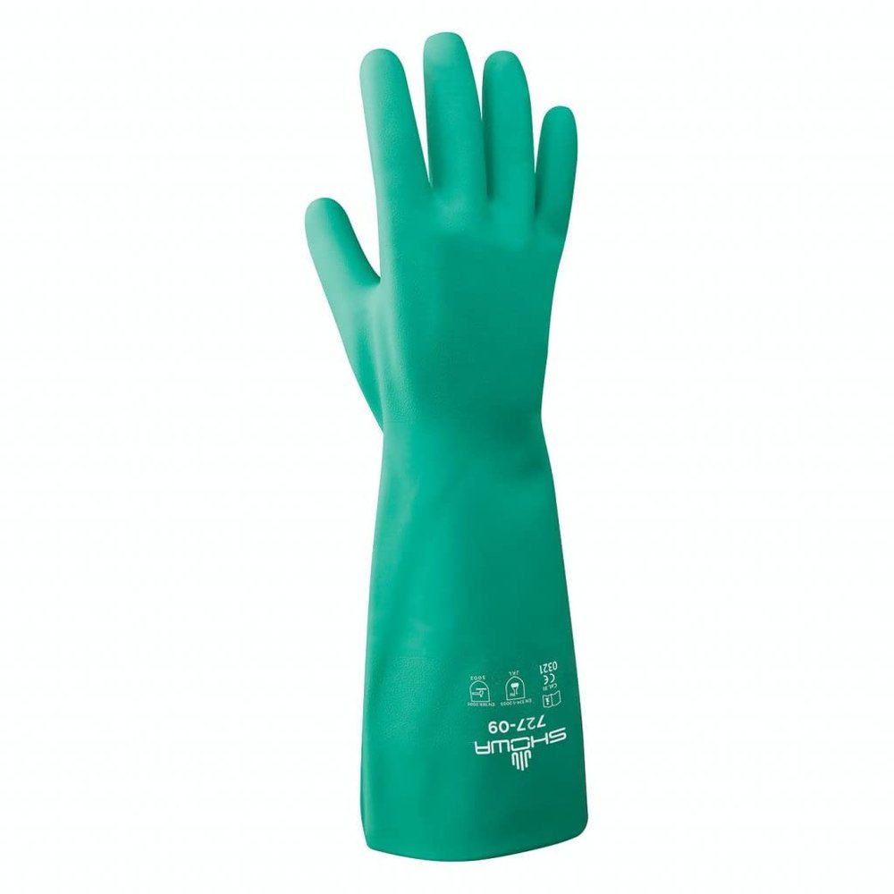 SHOWA 727 Nitrile Chemical Resistant Safety Glove, Unlined, Food Safe, 15 Mil Thick, 13" Length, XX-Large (12 Pair)