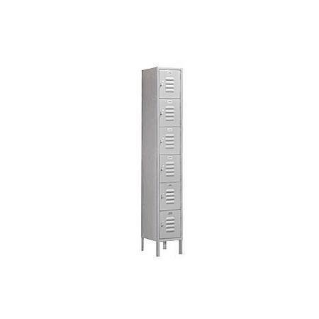 Salsbury Industries Assembled 6-Tier Box Style Standard Metal Locker with One Wide Storage Unit, 6-Feet High by 12-Inch Deep, Gray