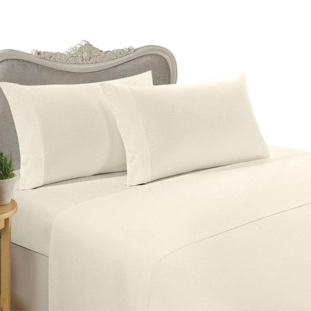 Luxurious Ultra Soft Silky 100% Vicose from BAMBOO SEVEN (7) Piece Set, Ivory Solid / Plain, King Size, Includes 4pc BED SHEET SET & 3pc DUVET SET, 1200 Thread Count