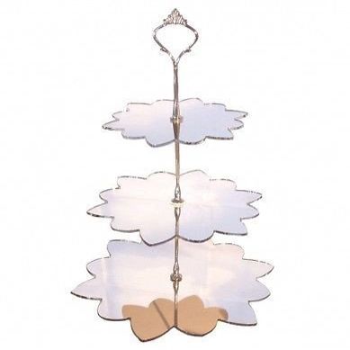 3 Tier Silver Mirror Acrylic Flower Cake Stand 20cm 25cm 30cm Overall height 32cm