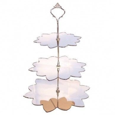 3 Tier Silver Mirror Acrylic Flower Cake Stand 20cm 25cm 30cm Overall height 32cm