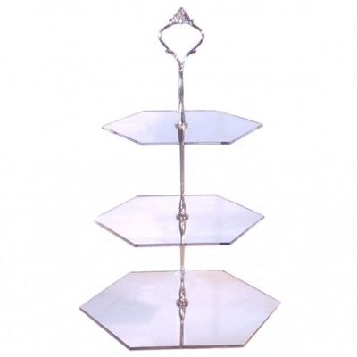3 Tier Silver Mirror Acrylic Hexagon Cake Stand 20cm 25cm 30cm Overall height 32cm