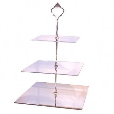 3 Tier Silver Mirror Acrylic Square Cake Stand 20cm 25cm 30cm Overall height 32cm
