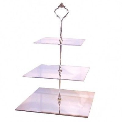 3 Tier Silver Mirror Acrylic Square Cake Stand 20cm 25cm 30cm Overall height 32cm