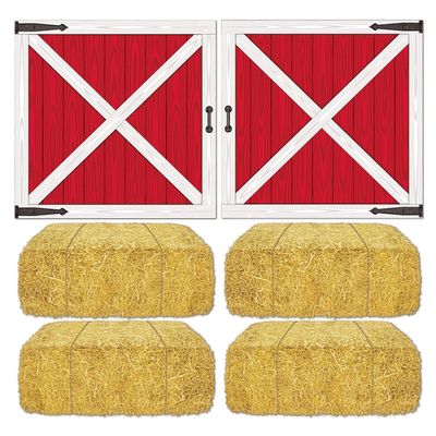 Beistle 15 1/2" - 32 1/2" Barn Loft Door and Hay Bale Props; 12/Pack (52069)