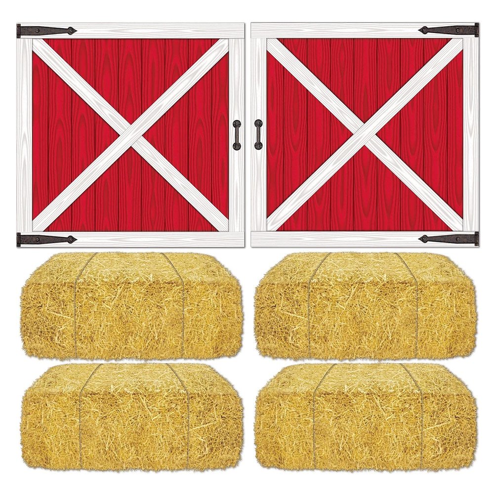 Beistle 15 1/2" - 32 1/2" Barn Loft Door and Hay Bale Props; 12/Pack (52069)