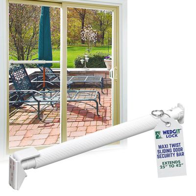 Wedgit Maxi Twist Tight Large Size Sliding Door Security Bar Extends 25 to 42, Sliding Door Lock Bar to Keep Intruders from Getting in, Also Ideal for Sliding & Single Hung Windows, White