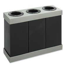 Safco Products Company SAF9798BL Disposal Recycling Center- 3-28 Gallon- 46inchx16inchx33inch- GY-BN