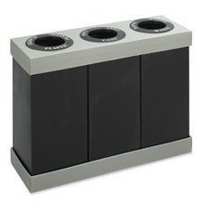 Safco Products Company SAF9798BL Disposal Recycling Center- 3-28 Gallon- 46inchx16inchx33inch- GY-BN