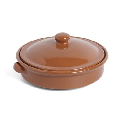 Amazing Cookware SB123 Natural Terracotta 25cm Round Dish With Lid, Brown
