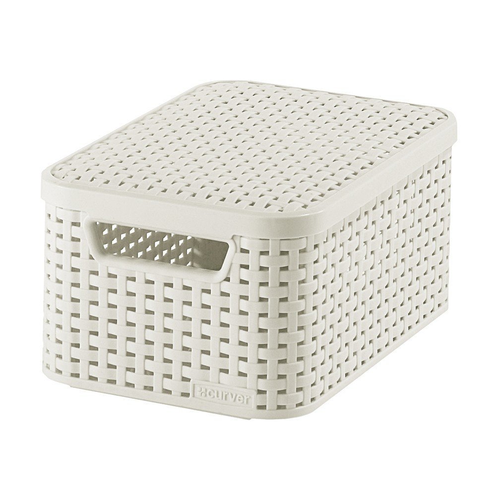 CURVER Style 6L Storage Box  Textured Rattan Look  For Bedroom, Living Room, Bathroom, Laundry Room  29.5 x 19.5 x 14.2 cm  Ivory  70% Recycled