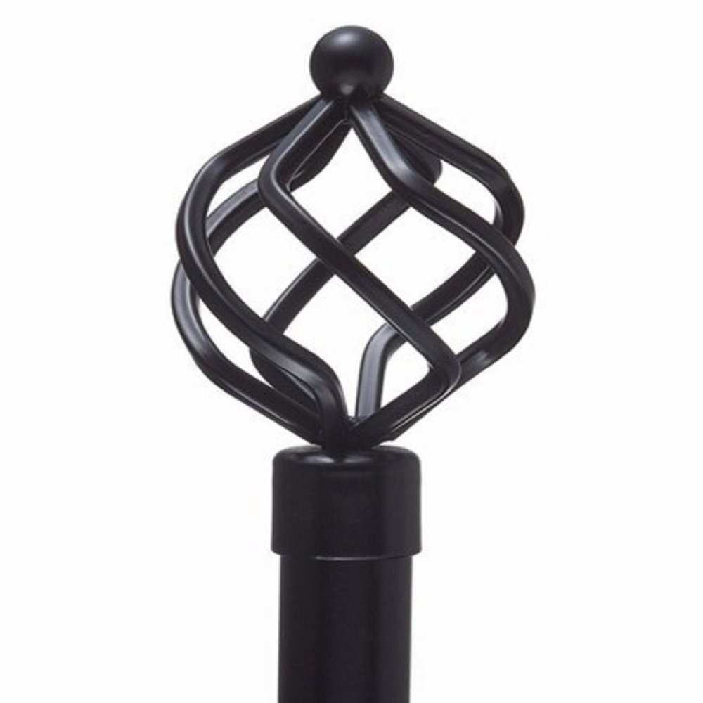 48"-84" Decorative Window Curtain Rod Set: BLACK SPIRAL FINIALS