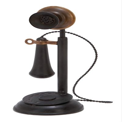 Deco 79 Metal Telephone Decorative Sculpture Decorative Vintage Style Home Decor Statue with Tiered Base and Coil Wire Detailing, Accent Figurine 5" x 5" x 13", Black