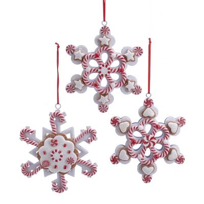 Kurt S. Adler Claydough Christmas Tree Ornaments Holiday Decoration Gingerbread Peppermint Candy (4.5" Set of 3 Snowflake Peppermint Ornaments Glitter Candy Gingerbread Red White D3620)