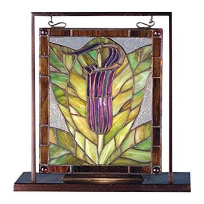 Meyda Tiffany 68552 Jack-in-The-Pulpit Lighted Decorative Mini Tabletop Window, 9.5" Width x 10.5" Height