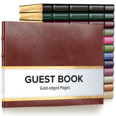 Gallery Leather Guest Book - Great for Wedding, Reception, Baby and Bridal Shower, Birthday Party and Vacation Home - 192 Lined Pages to Sign in, add Polaroid Photo - Hardcover 9x7" - Acadia Tan