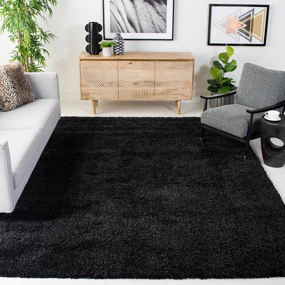 SAFAVIEH California Shag Collection Area Rug - 6'7" Square, Black, Non-Shedding & Easy to Clean, Ultra Plush Thick Pile, Ideal for Living Room, Bedroom, Dining Space (SG151-9090)