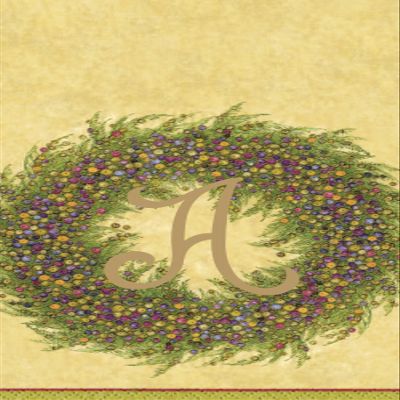 Caspari Berry Wreath Monogram Initial A Paper Guest Towel, Gold, 18 Count