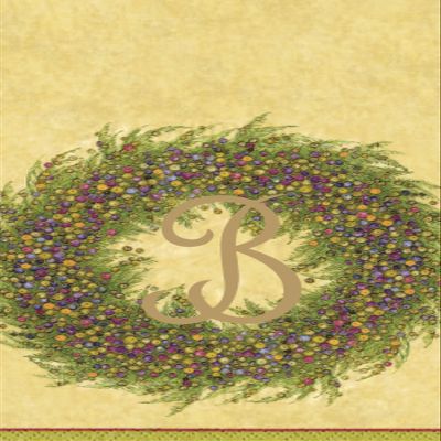 Caspari Berry Wreath Monogram Initial B Paper Guest Towel, Gold, 18 Count