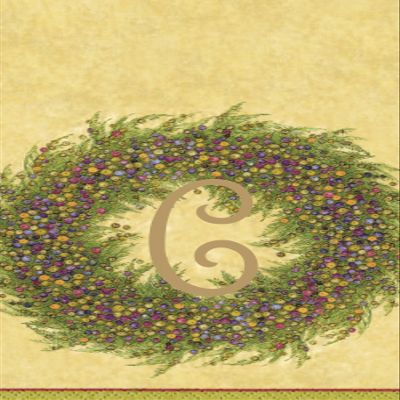 Caspari Berry Wreath Monogram Initial C Paper Guest Towel, Gold, 18 Count