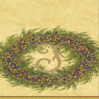 Caspari Berry Wreath Monogram Initial F Paper Guest Towel, Gold, 18 Count