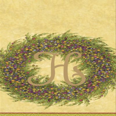 Caspari Berry Wreath Monogram Initial H Paper Guest Towel, Gold, 18 Count