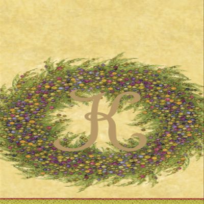 Caspari Berry Wreath Monogram Initial K Paper Guest Towel, Gold, 18 Count