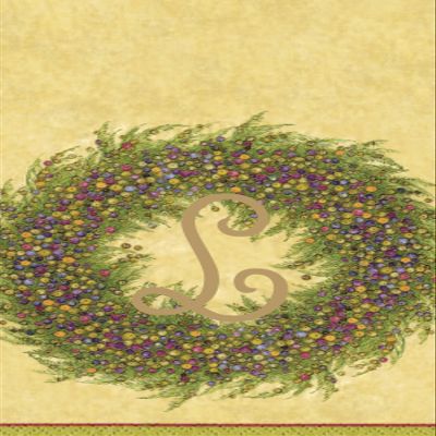 Caspari Berry Wreath Monogram Initial L Paper Guest Towel, Gold, 18 Count