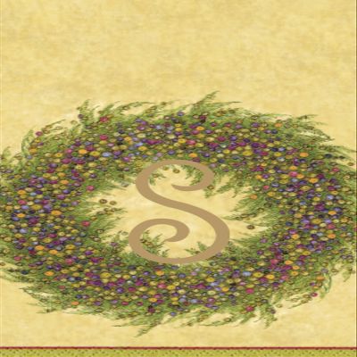 Caspari Berry Wreath Monogram Initial S Paper Guest Towel, Gold, 18 Count