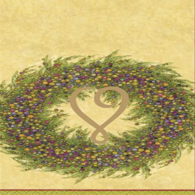 Caspari Berry Wreath Monogram Initial V Paper Guest Towel, Gold, 18 Count