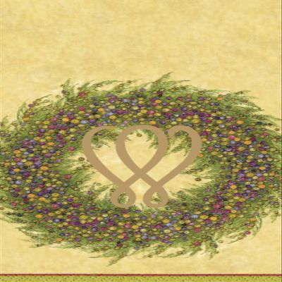 Caspari Berry Wreath Monogram Initial W Paper Guest Towel, Gold, 18 Count