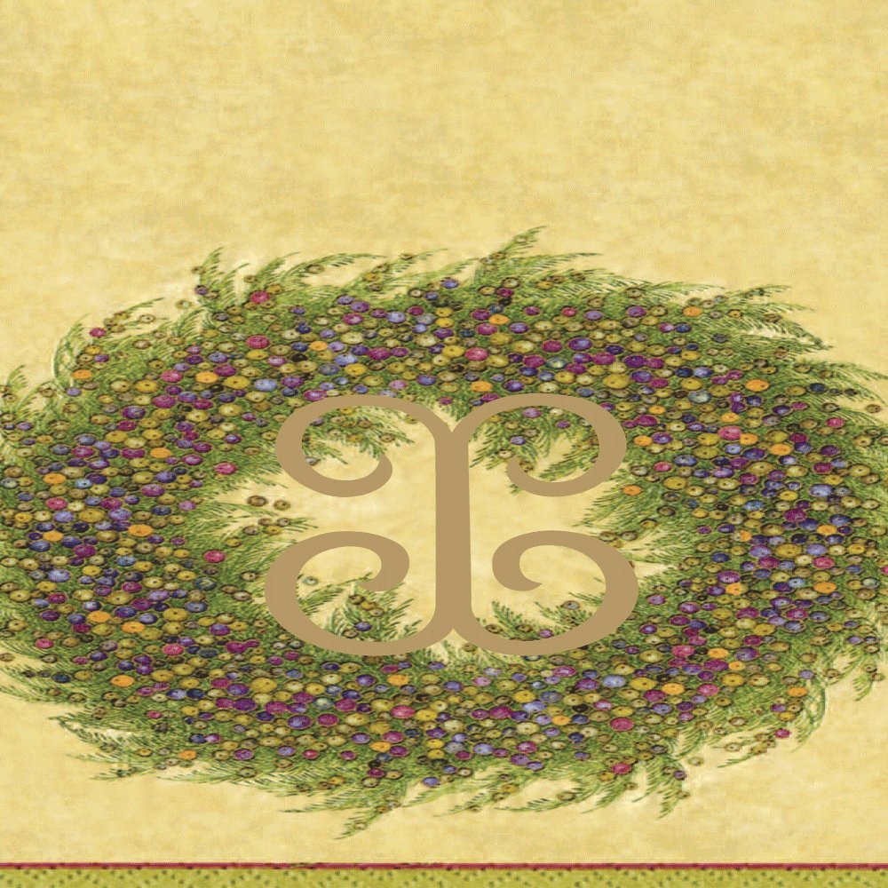 Caspari Berry Wreath Monogram Initial X Paper Guest Towel, Gold, 18 Count