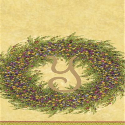 Caspari Berry Wreath Monogram Initial Y Paper Guest Towel, Gold, 18 Count