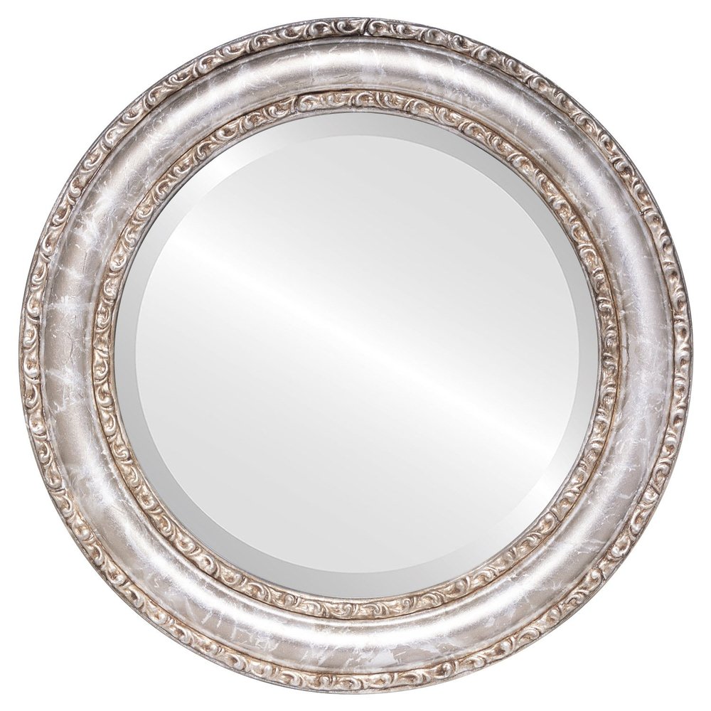 OVALCREST Round Beveled Wall Mirror for Home Decor - Dorset Style - Champagne Silver - 34x34 Outside Dimensions