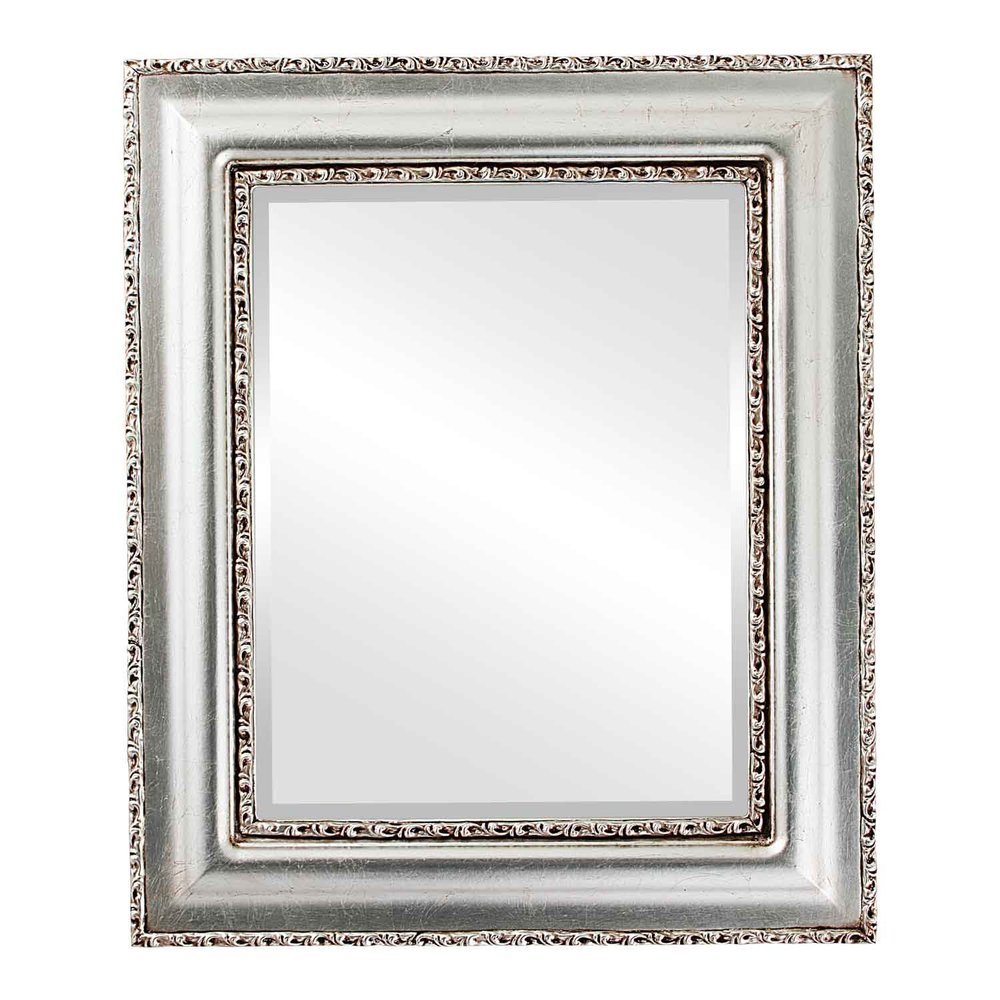 OVALCREST Rectangle Beveled Wall Mirror for Home Decor - Somerset Style - Silver Leaf with Brown Antique - 25x35 Outside Dimensions
