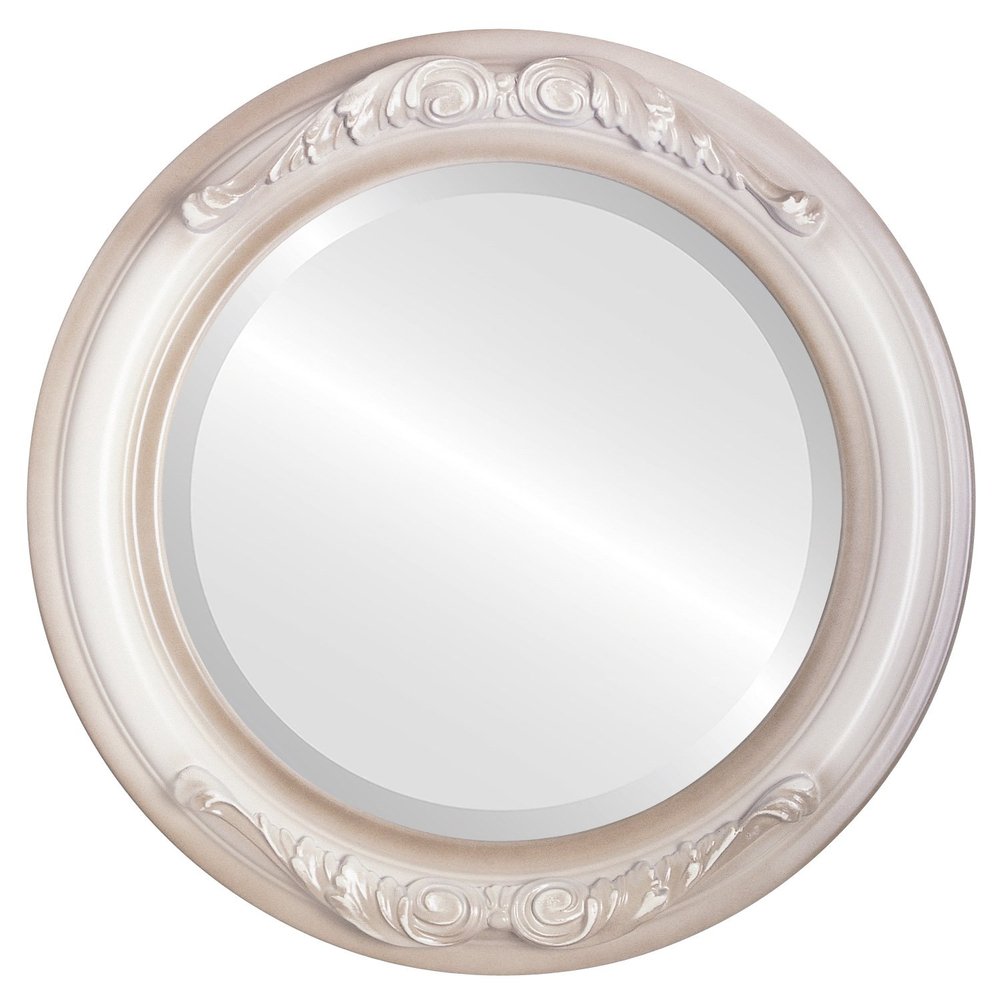 OVALCREST Round Beveled Wall Mirror for Home Decor - Florence Style - Taupe - 28x28 Outside Dimensions