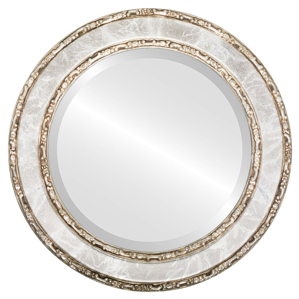 OVALCREST Round Beveled Wall Mirror for Home Decor - Monticello Style - Champagne Silver - 28x28 Outside Dimensions