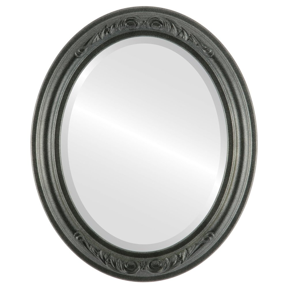 OVALCREST Oval Beveled Wall Mirror for Home Decor - Florence Style - Black Silver - 28" x 24"
