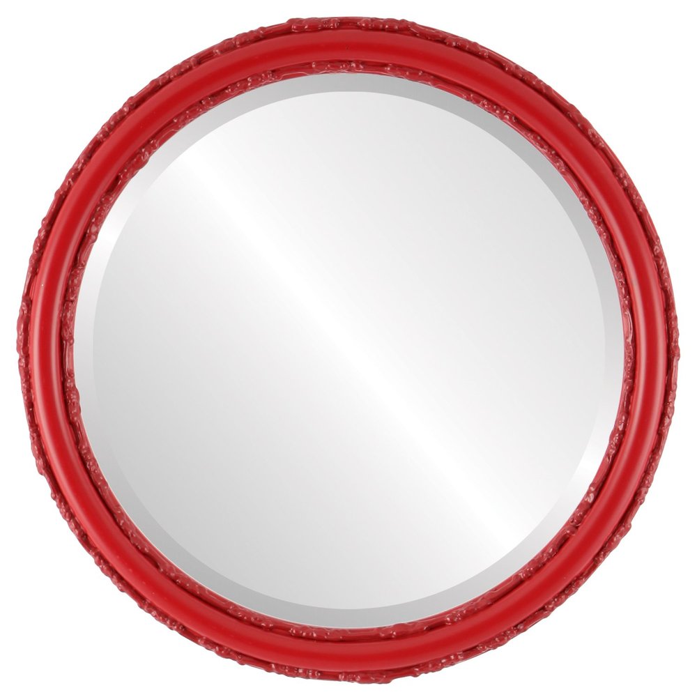 OVALCREST Round Beveled Wall Mirror for Home Decor - Virginia Style - Holiday Red - 26x26 Outside Dimensions