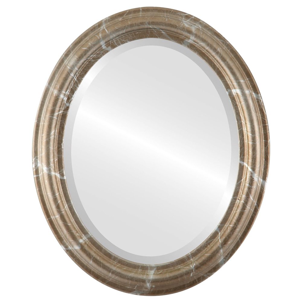 OVALCREST Oval Beveled Wall Mirror for Home Decor - Philadelphia Style - Champagne Silver - 24x34 Outside Dimensions