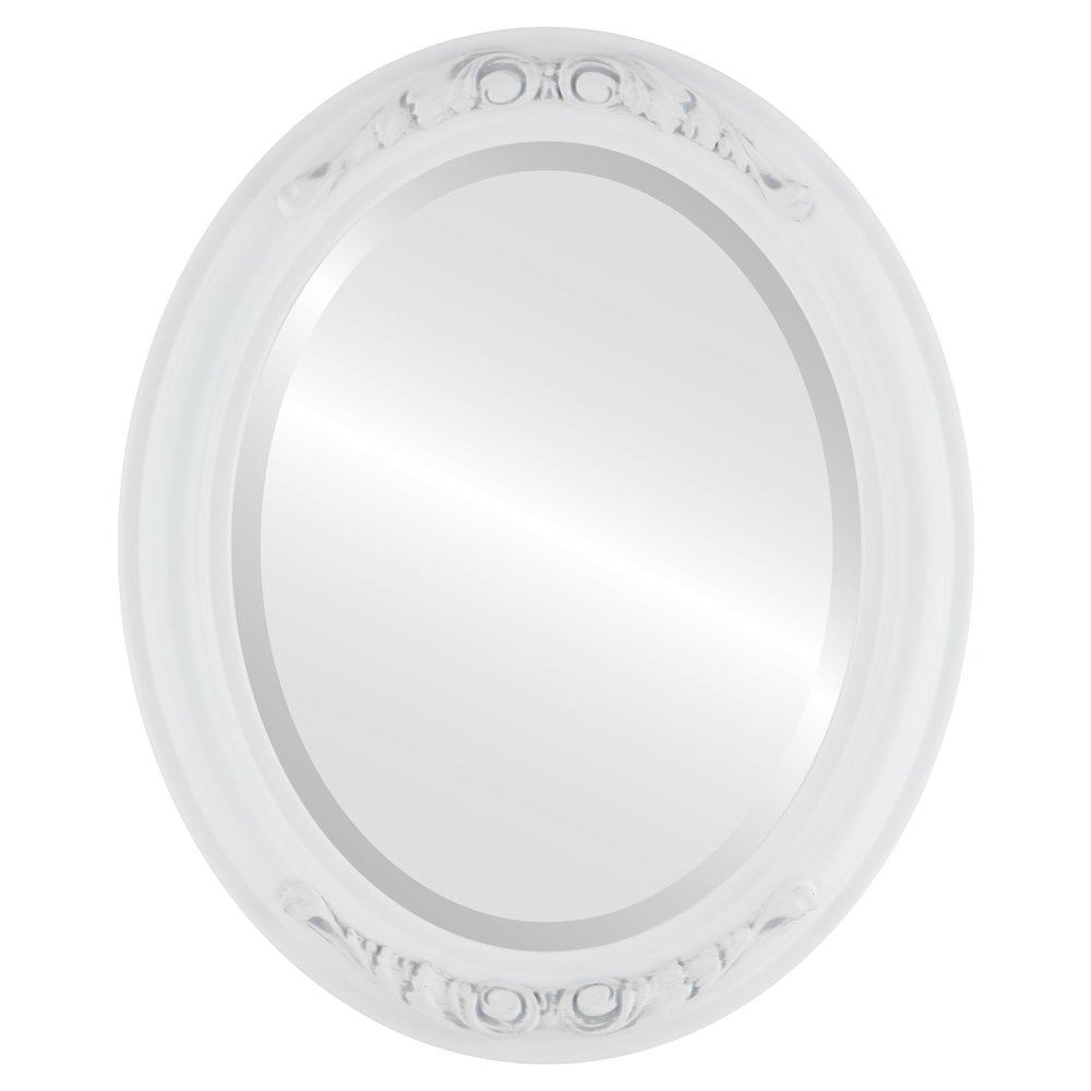 OVALCREST Oval Beveled Wall Mirror for Home Decor - Florence Style - Linen White - 44" x 34"